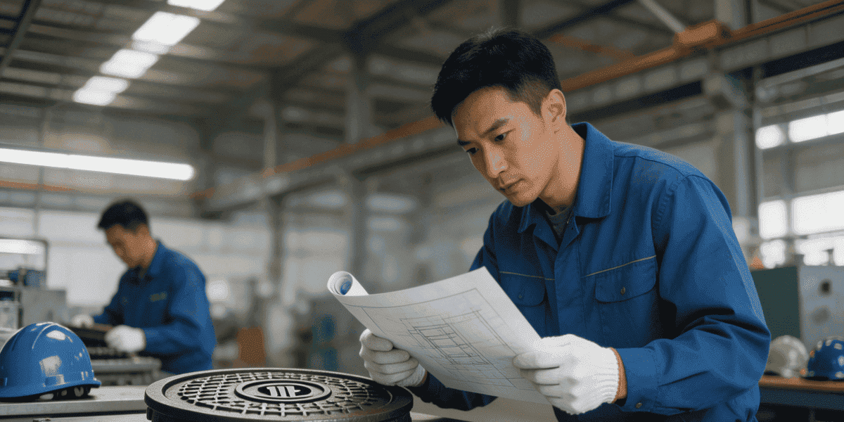 Custom manhole cover drawing review and casting preparation in factory