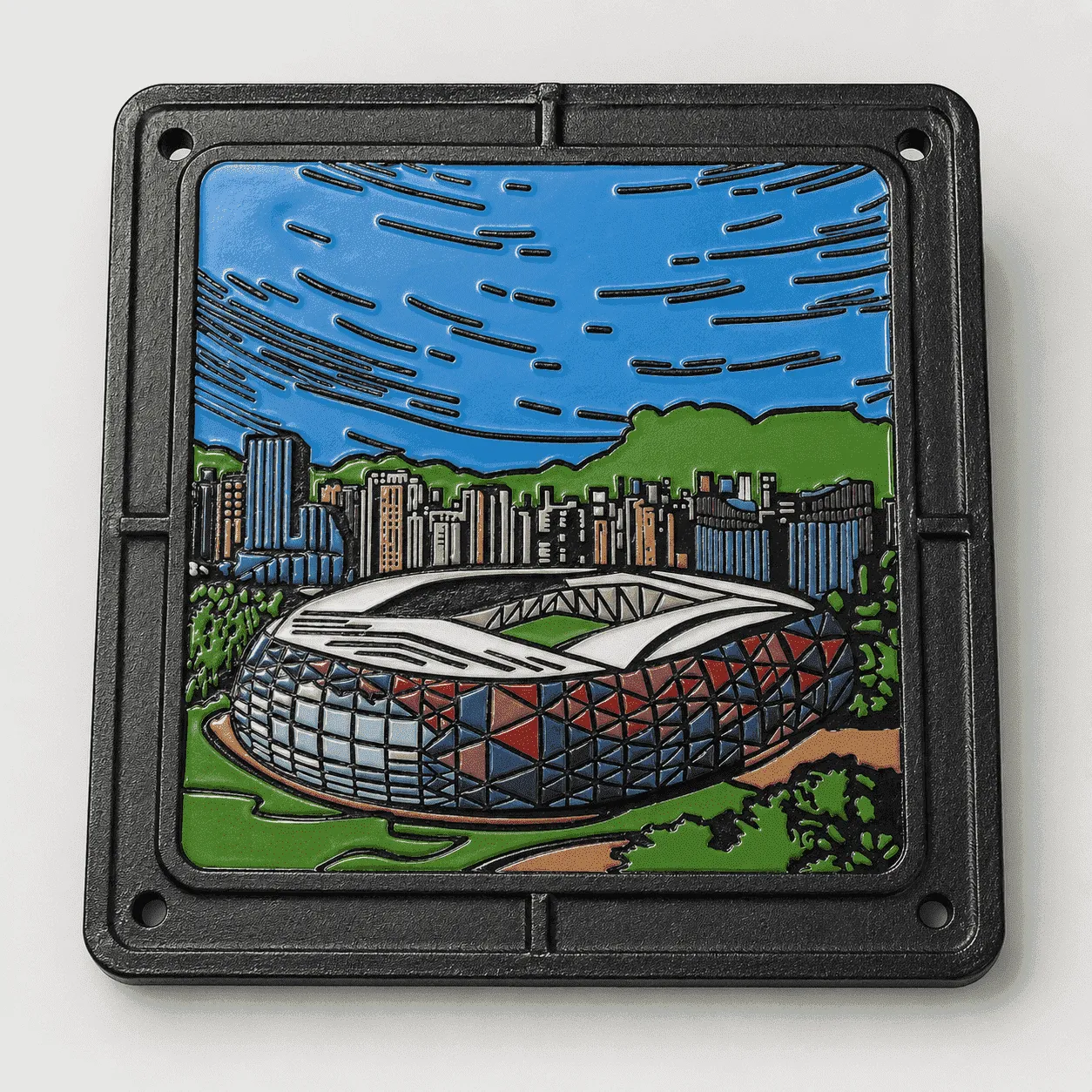 Custom artwork manhole cover side view
