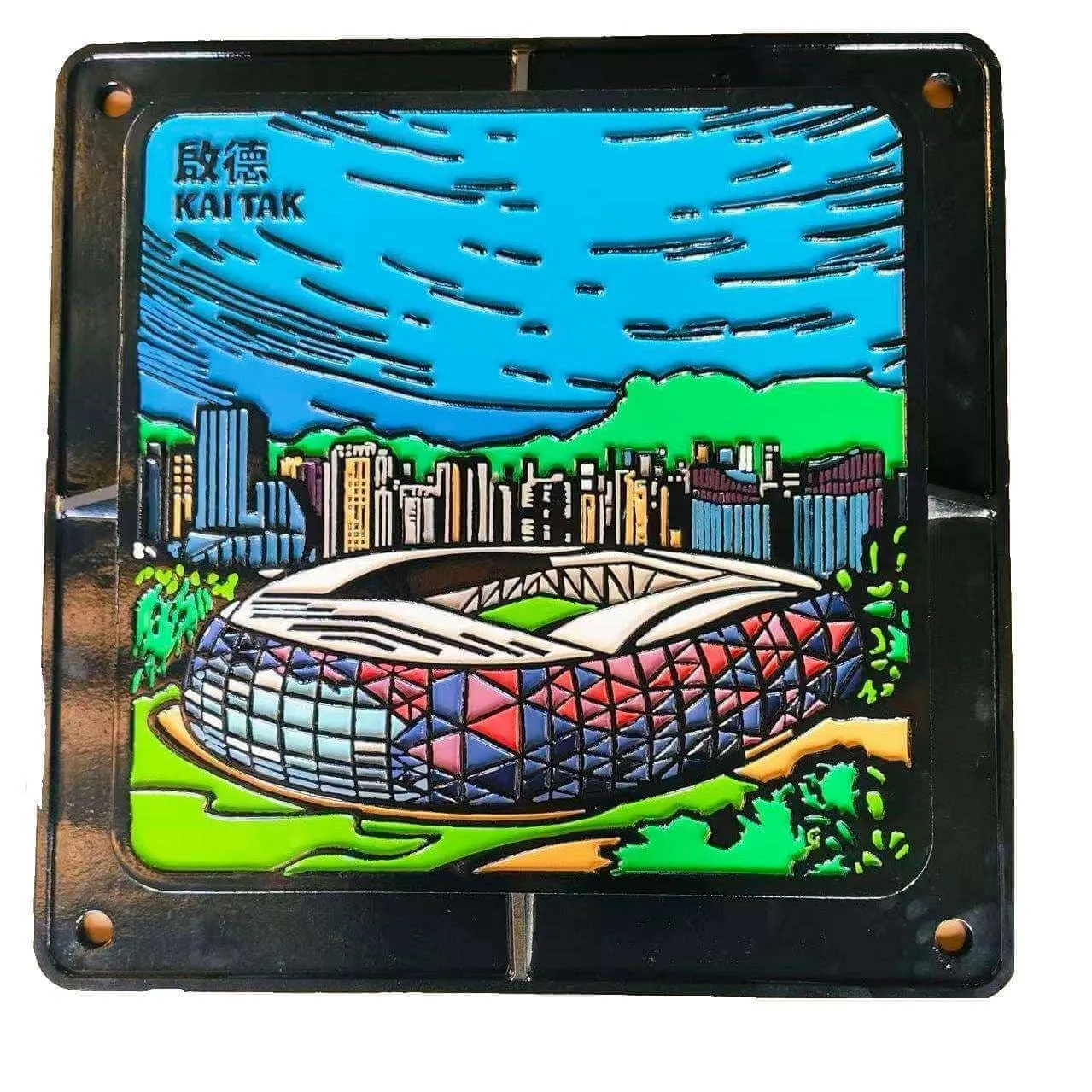 Custom logo manhole cover with city pattern artwork