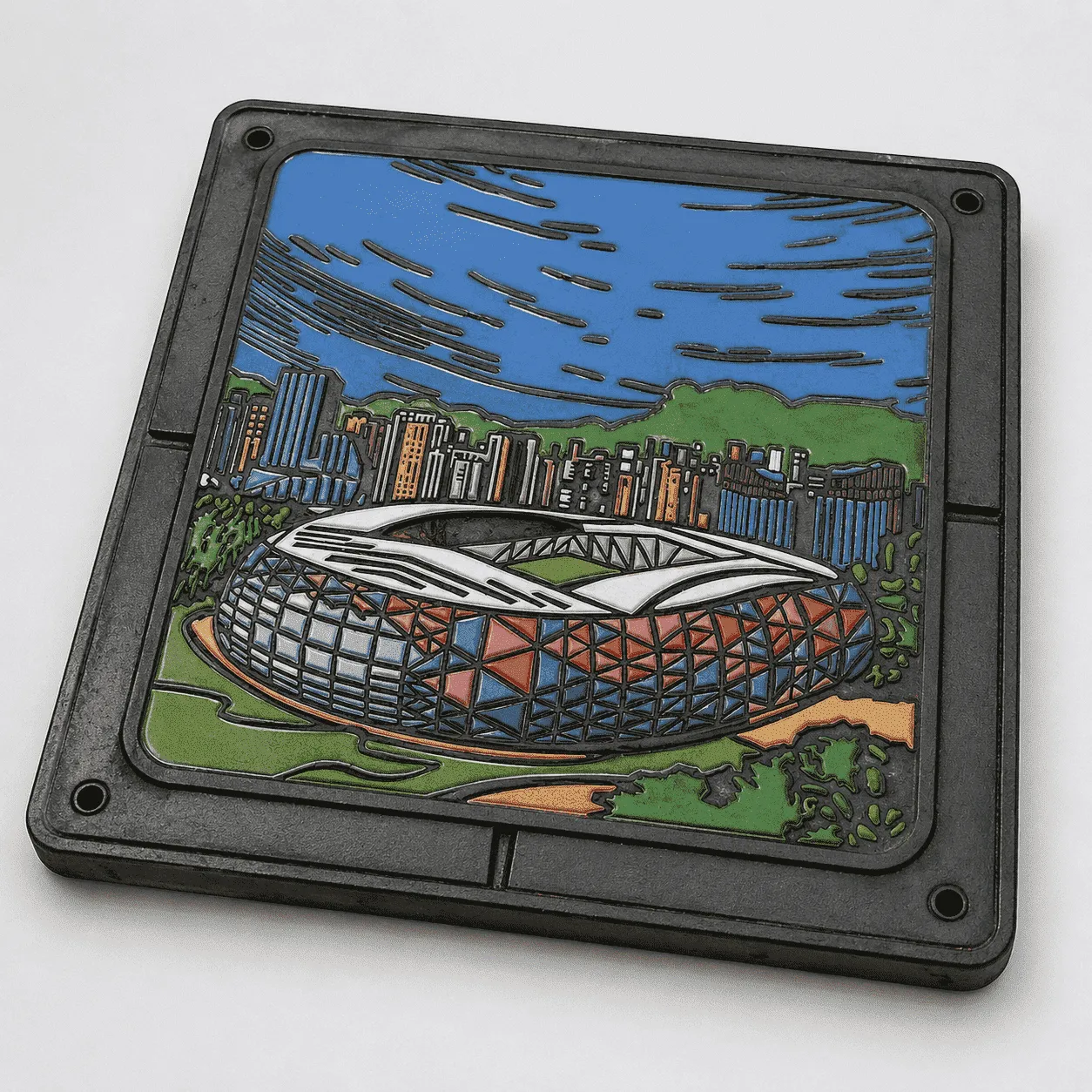 Custom logo manhole cover frame and edge detail