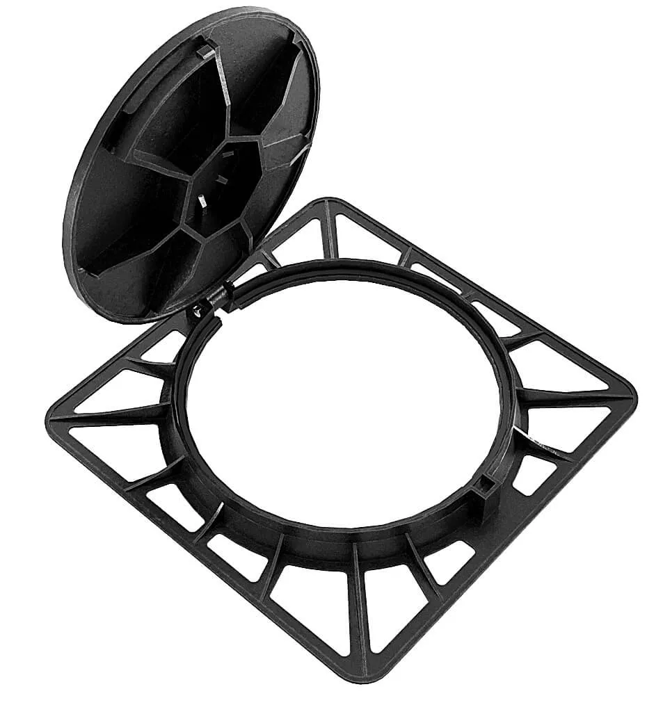 Open hinged C250 ductile iron manhole cover with square frame